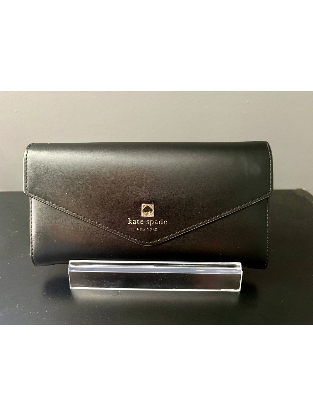 Kate Spade Black Leather Envelope Continental Wallet Pink Interior